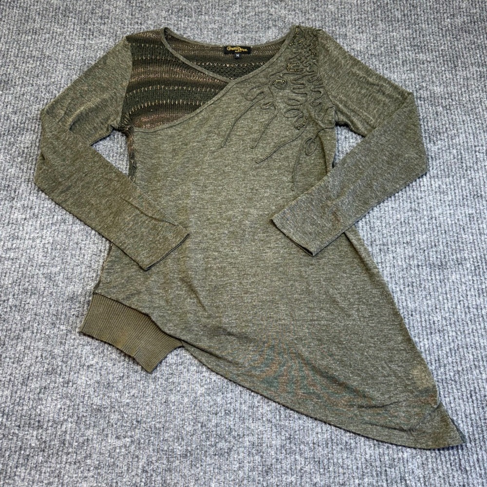 VTG Christine Phillipe‎ Asymmetrical Top Y2K Sz M Green Fairy Goth Whimsygoth